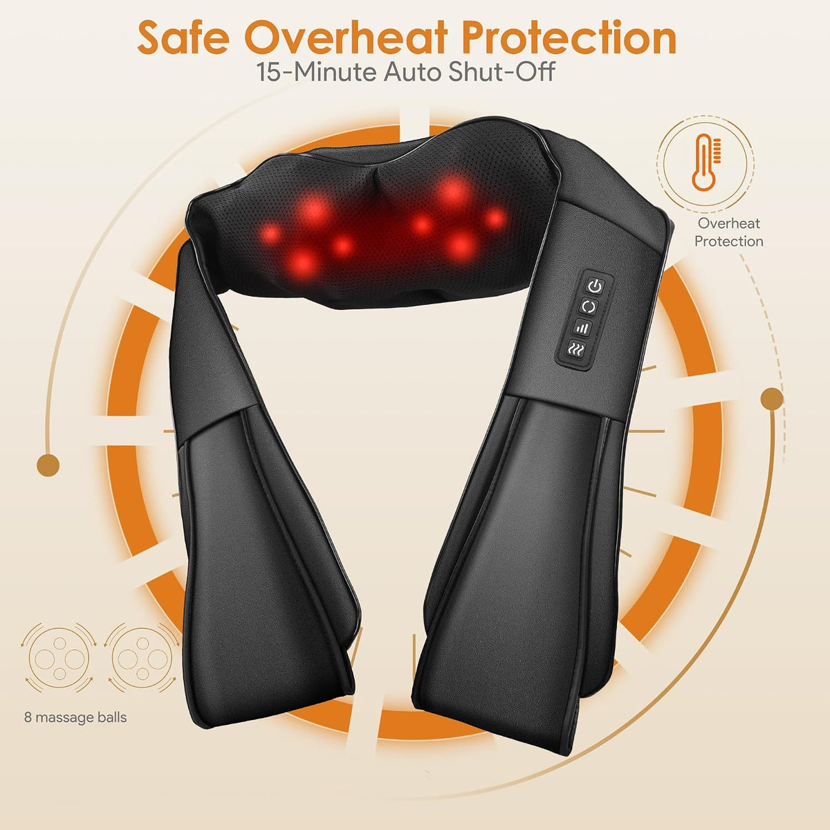 Brelley Back and Neck Massager, Cervical Massager | PU Leather, Three Levels of Adjustable Intensity, Relieve Muscle Pain, Gifts for Women and Men