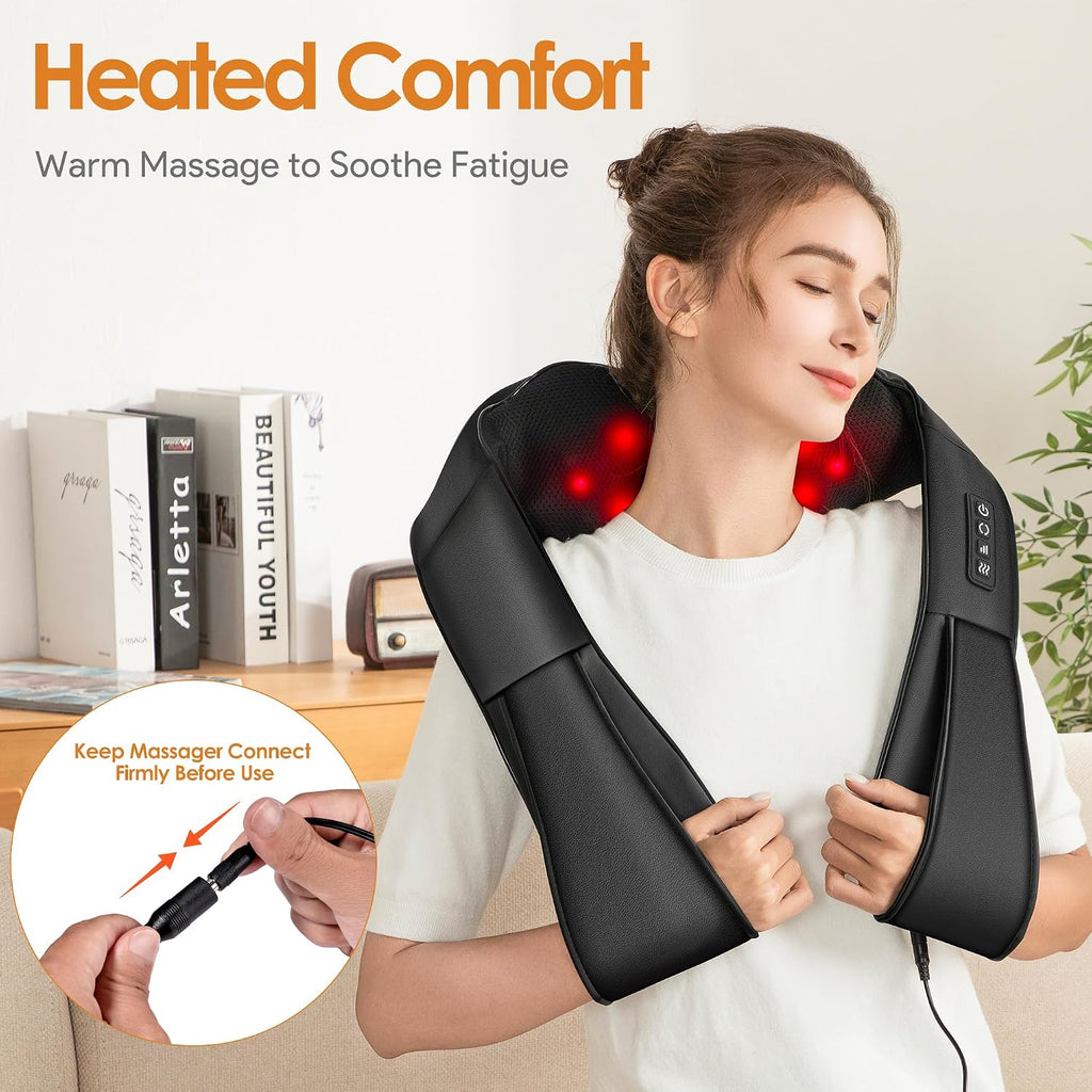 Brelley Back and Neck Massager, Cervical Massager | PU Leather, Three Levels of Adjustable Intensity, Relieve Muscle Pain, Gifts for Women and Men