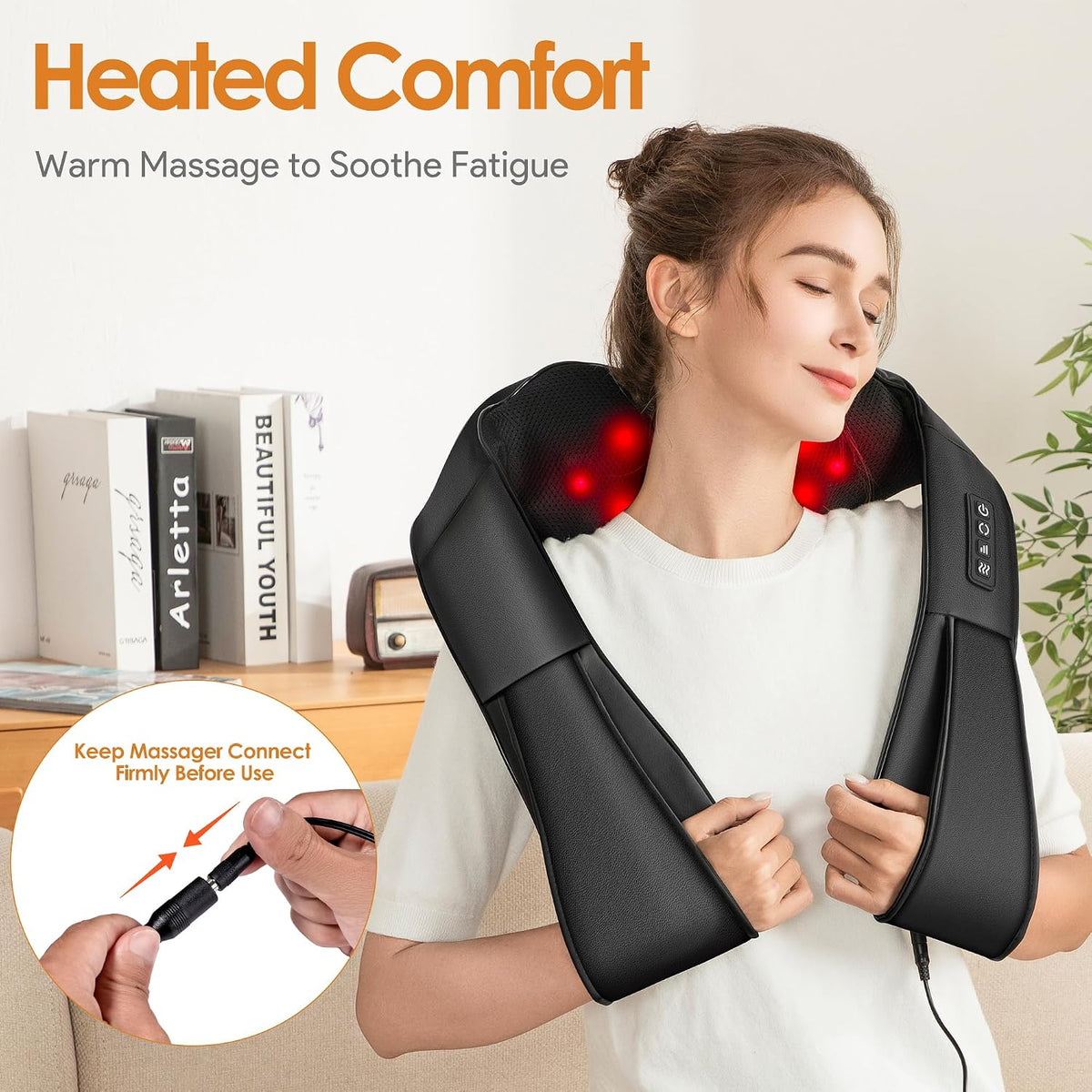 Brelley Back and Neck Massager, Cervical Massager | PU Leather, Three Levels of Adjustable Intensity, Relieve Muscle Pain, Gifts for Women and Men