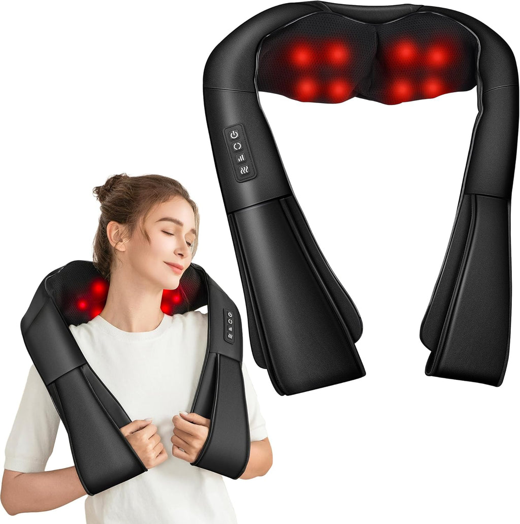 Brelley Back and Neck Massager, Cervical Massager | PU Leather, Three Levels of Adjustable Intensity, Relieve Muscle Pain, Gifts for Women and Men