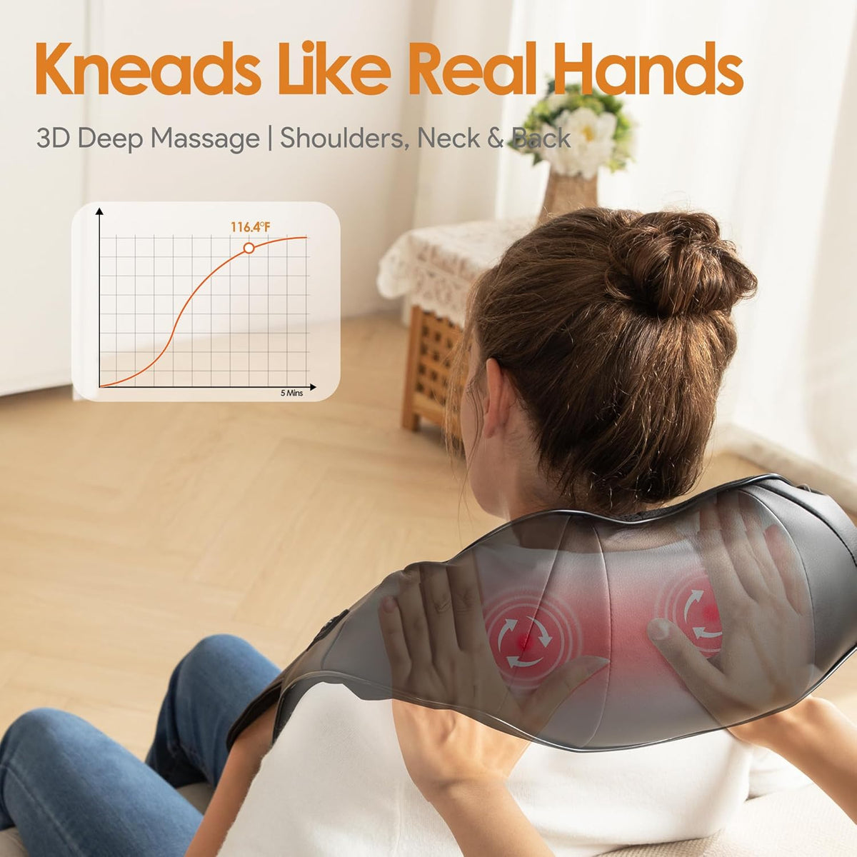 Brelley Back and Neck Massager, Cervical Massager | PU Leather, Three Levels of Adjustable Intensity, Relieve Muscle Pain, Gifts for Women and Men