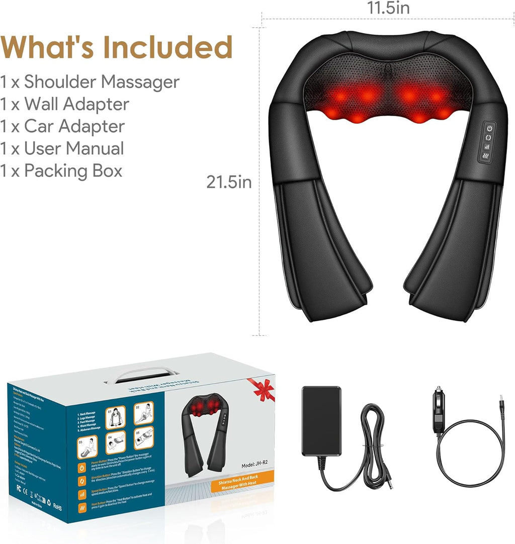 Brelley Back and Neck Massager, Cervical Massager | PU Leather, Three Levels of Adjustable Intensity, Relieve Muscle Pain, Gifts for Women and Men