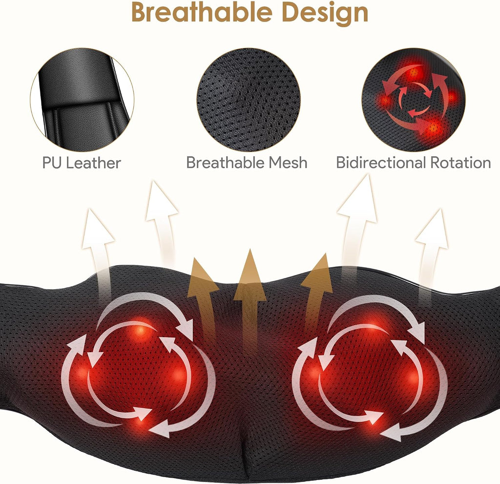 Brelley Back and Neck Massager, Cervical Massager | PU Leather, Three Levels of Adjustable Intensity, Relieve Muscle Pain, Gifts for Women and Men